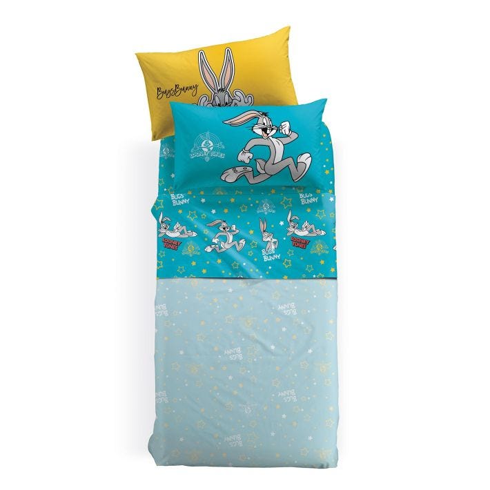 1 piazza CALEFFI LOONEY WARNER BROS Caleffi Completo Letto Lenzuola 100% Cotone Singolo 