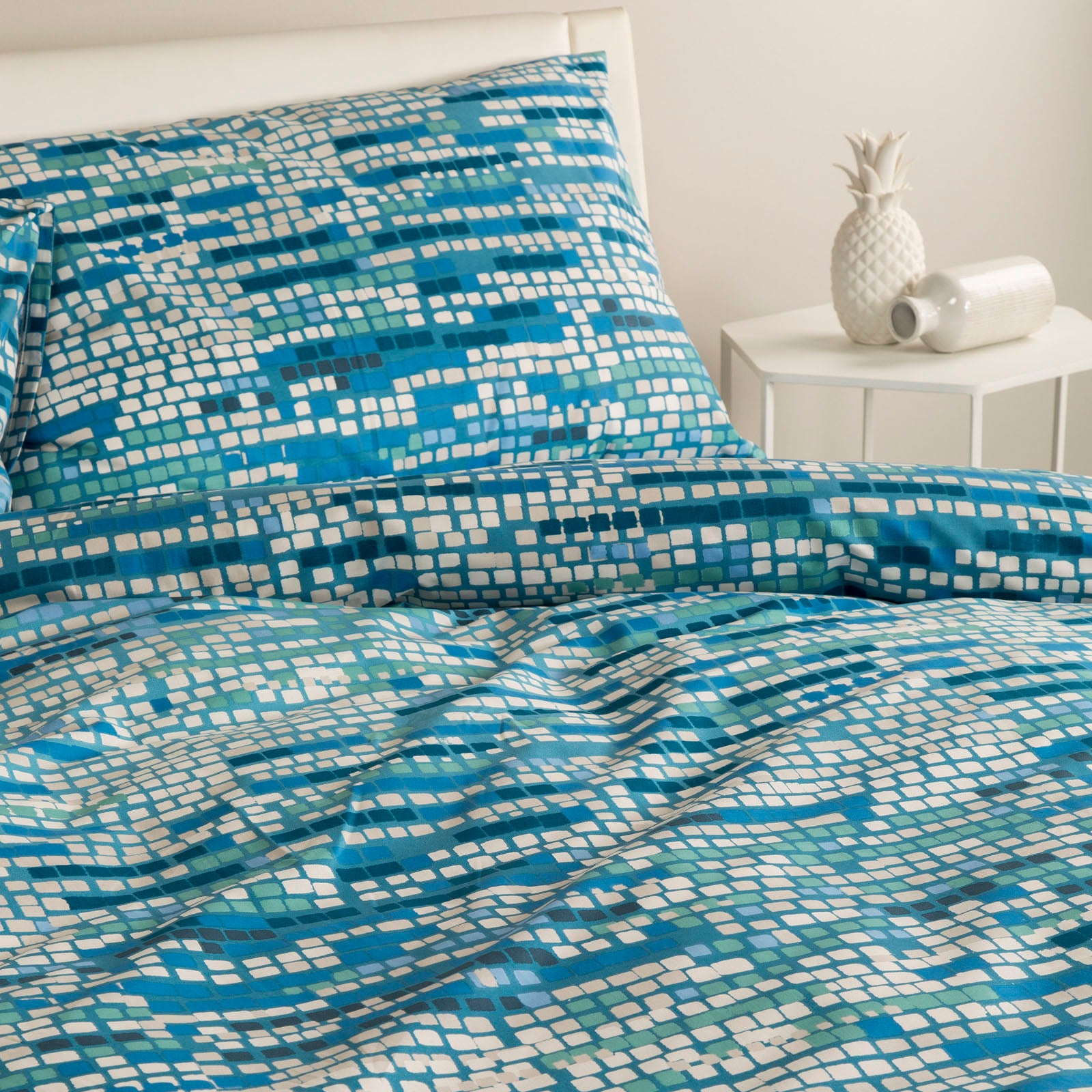 Completo-copripiumino-Matrimoniale-Blu-Mondial-Moderno-Caleffi-Cotone-Senza-imbottitura