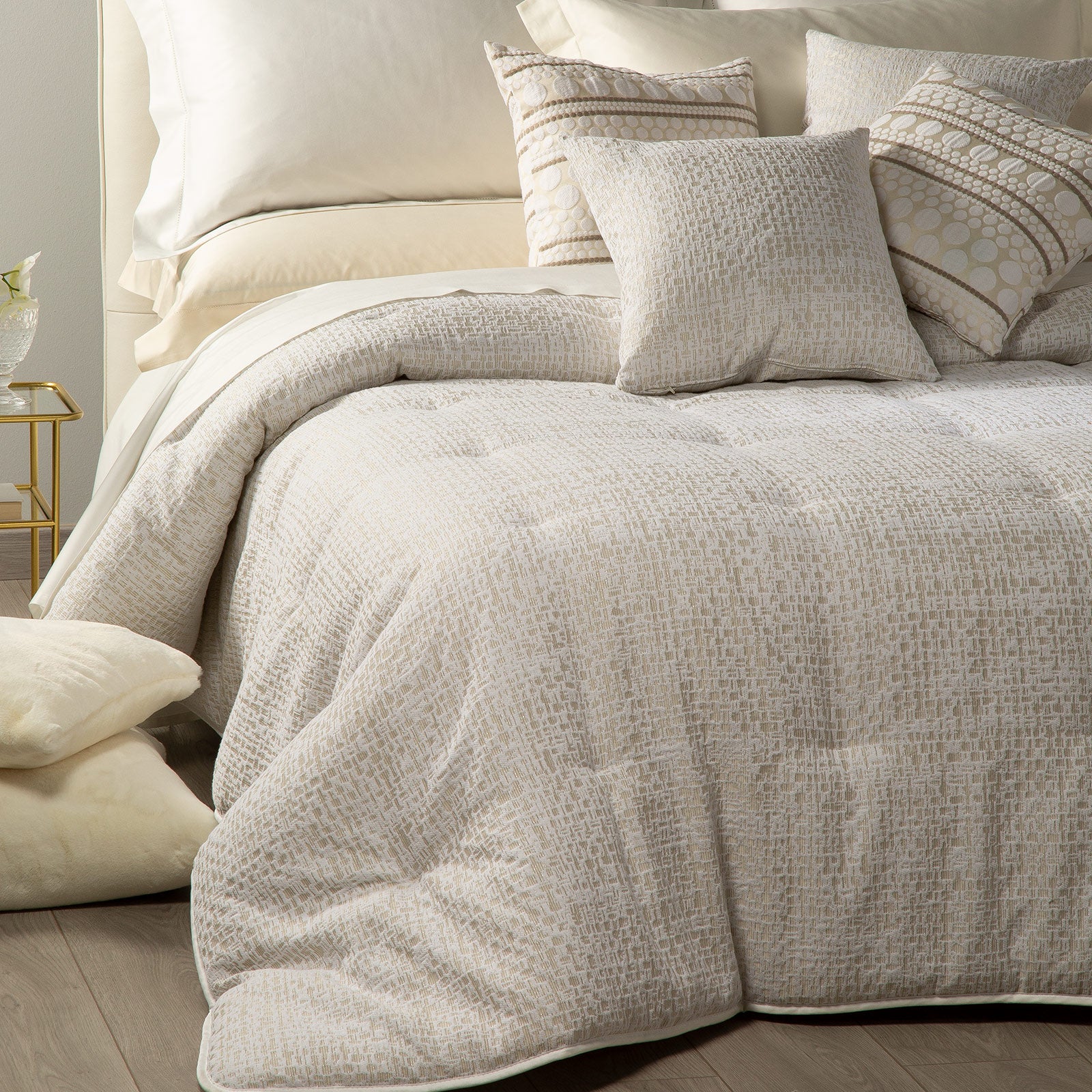 Leggerissima-Matrimoniale-Panna-Smeralda-Tinta Unita-Caleffi-Jacquard-Microfibra