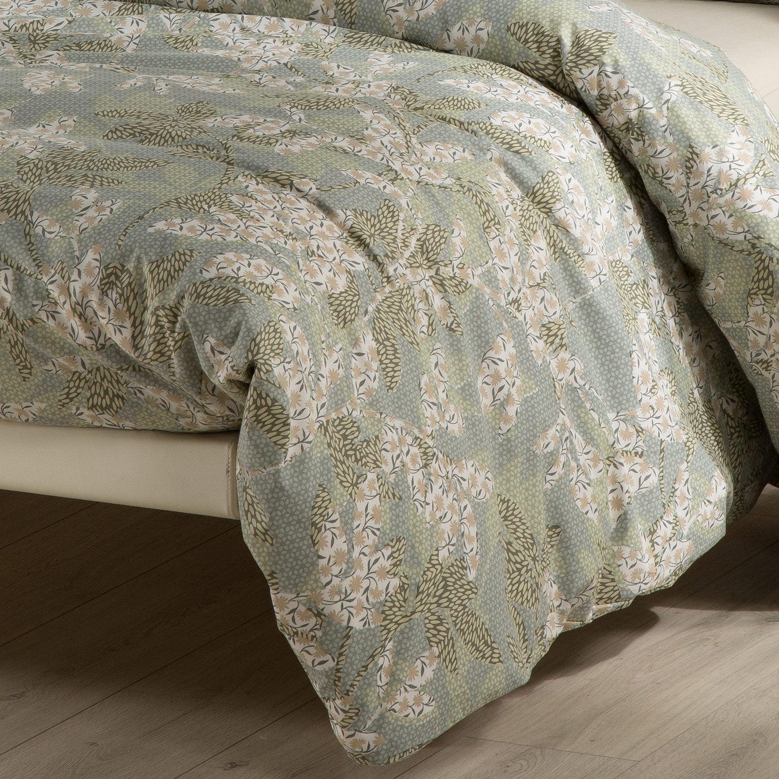 Completo-copripiumino-Matrimoniale-Giada-Evergreen-Floreale-Caleffi-Cotone-Senza-imbottitura