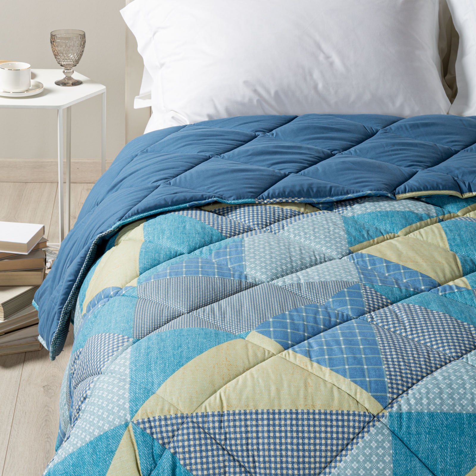 Trapunta-Singolo-Blu-Denim blues-Moderno-Caleffi-Cotone-Microfibra