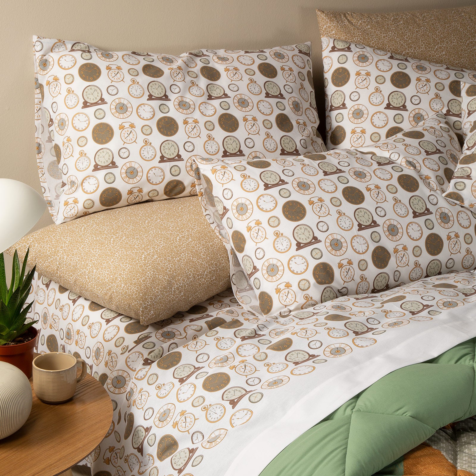 Completo-lenzuola-Singolo-Moka-Tempo-Geometrico-Caleffi-Cotone-Senza-imbottitura