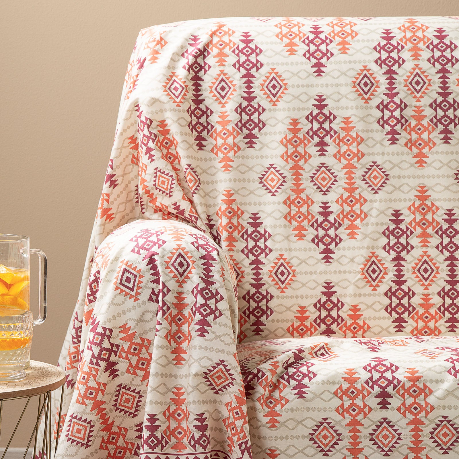 Grandecor-Matrimoniale-Corallo-Ikat-Moderno-Caleffi-Cotone-Senza-imbottitura