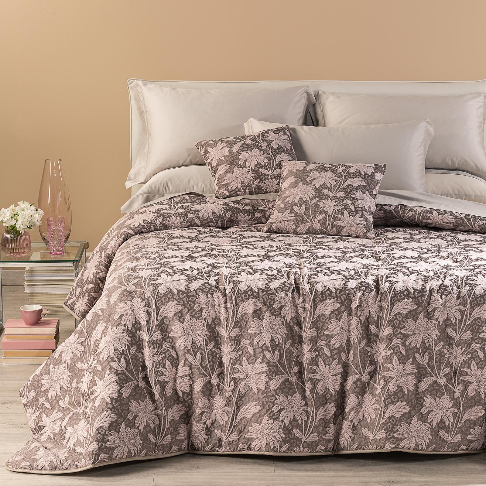 Leggerissima-Matrimoniale-Moka-Vivienne-Tinta Unita-Caleffi-Jacquard-Microfibra