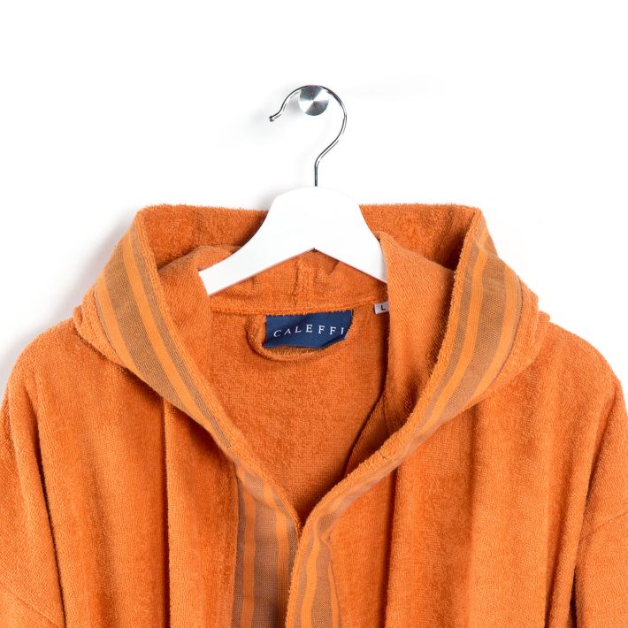 Accappatoio-con-cappuccio-Taglia-large-l-Arancio-Golf-Tinta Unita-Caleffi-Cotone-Senza-imbottitura