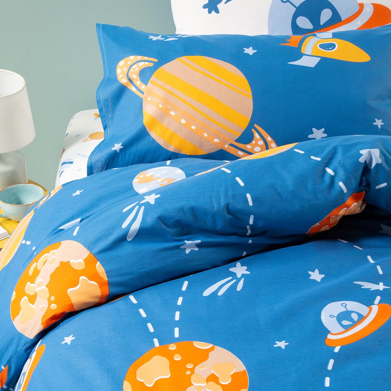 Completo-copripiumino-Singolo-Unica-Galassia-Ragazzo-Caleffi Kids-Cotone-Senza-imbottitura