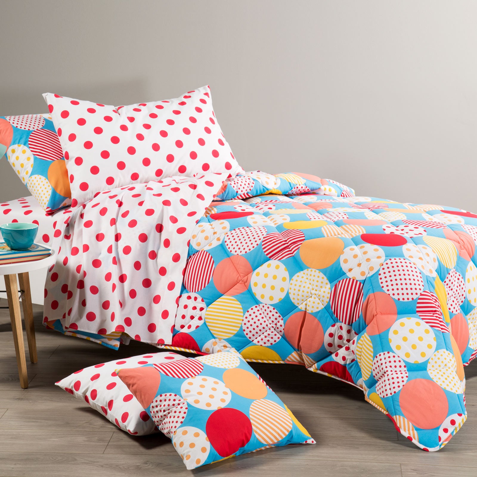 Trapunta-Singolo-Rosso-Candy-Geometrico-Caleffi Kids-Cotone-Microfibra