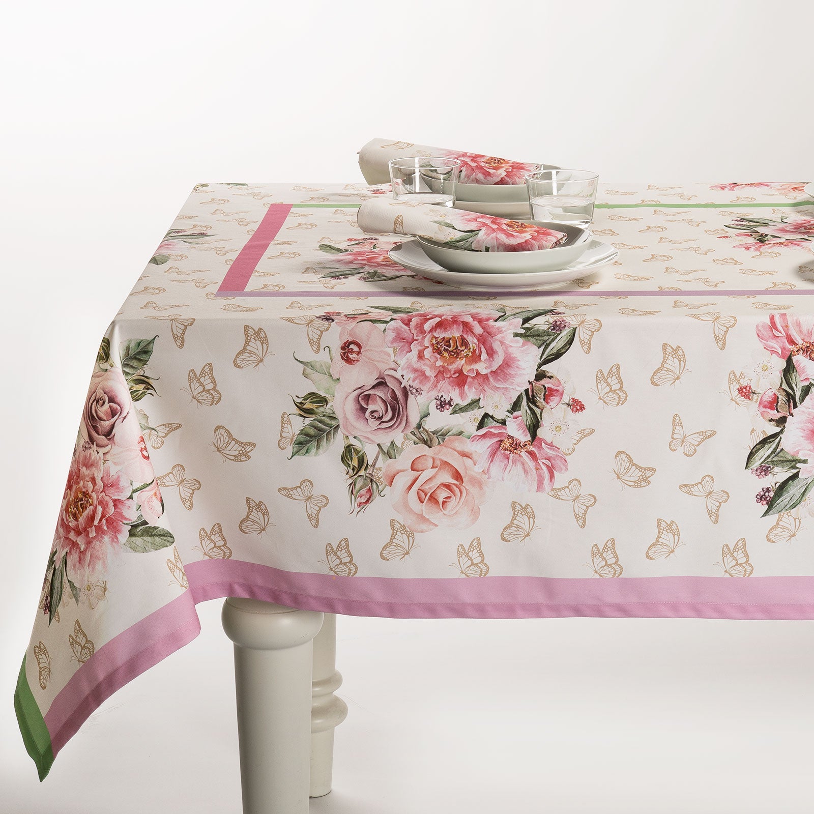 Tovaglia-Cm 150x280-Unica-Bouquet-Floreale-Caleffi-Cotone-Senza-imbottitura