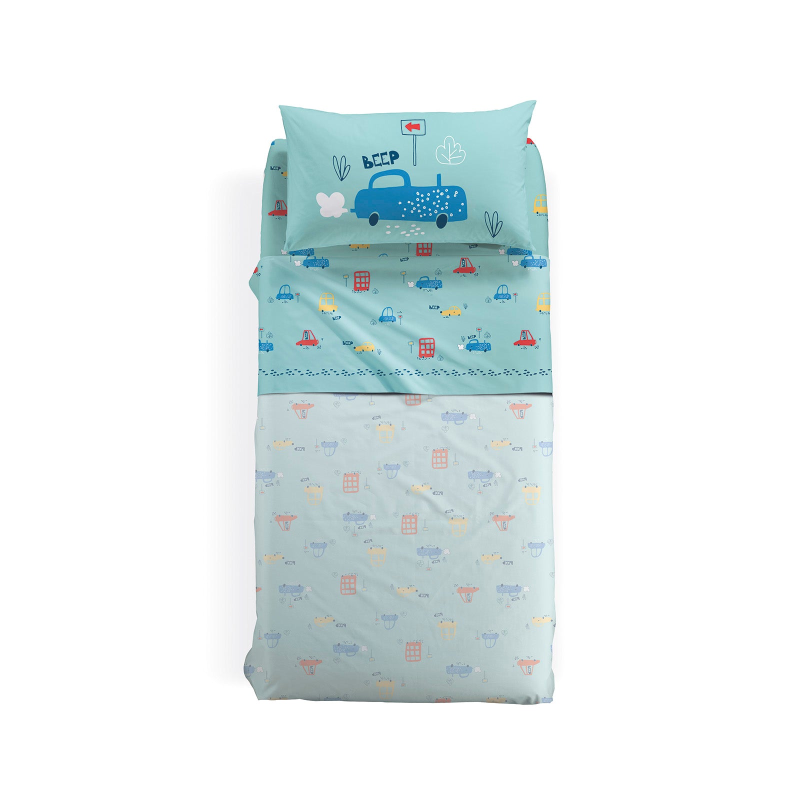 Completo-lenzuola-Singolo-Unica-Beep-Ragazzo-Caleffi Kids-Cotone-Senza-imbottitura