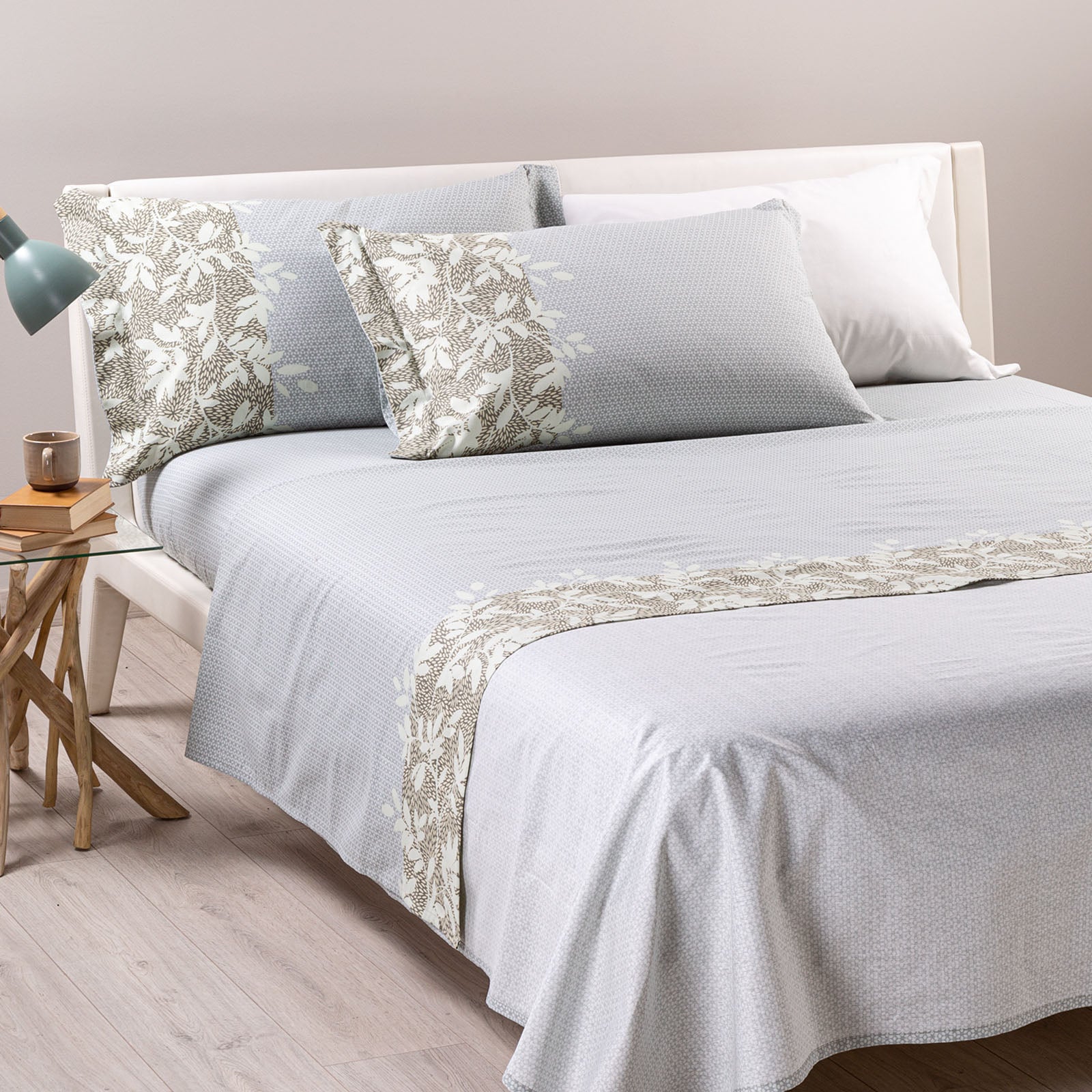 Completo-lenzuola-Matrimoniale-Giada-Evergreen-Floreale-Caleffi-Cotone-Senza-imbottitura