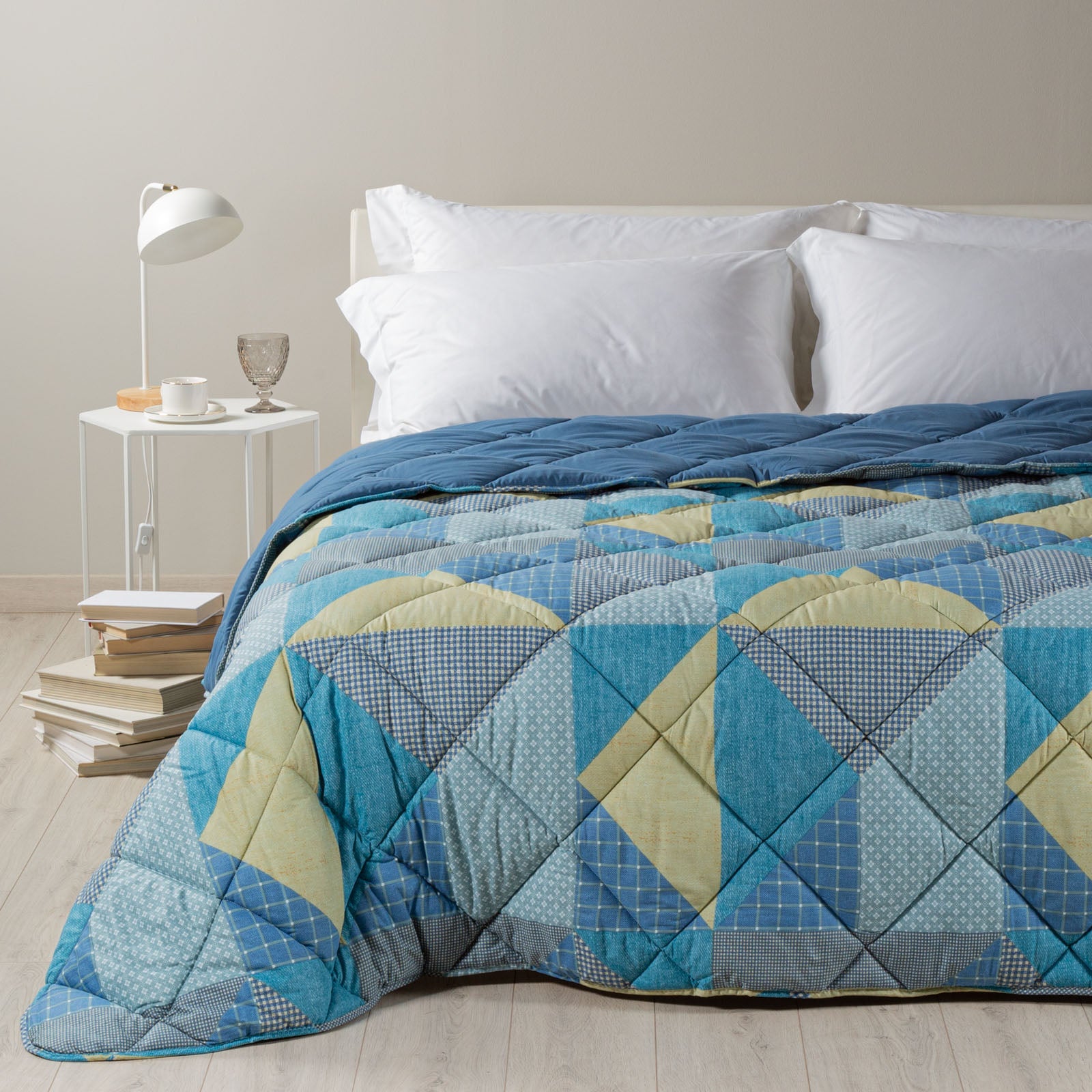 Trapunta-Singolo-Blu-Denim blues-Moderno-Caleffi-Cotone-Microfibra