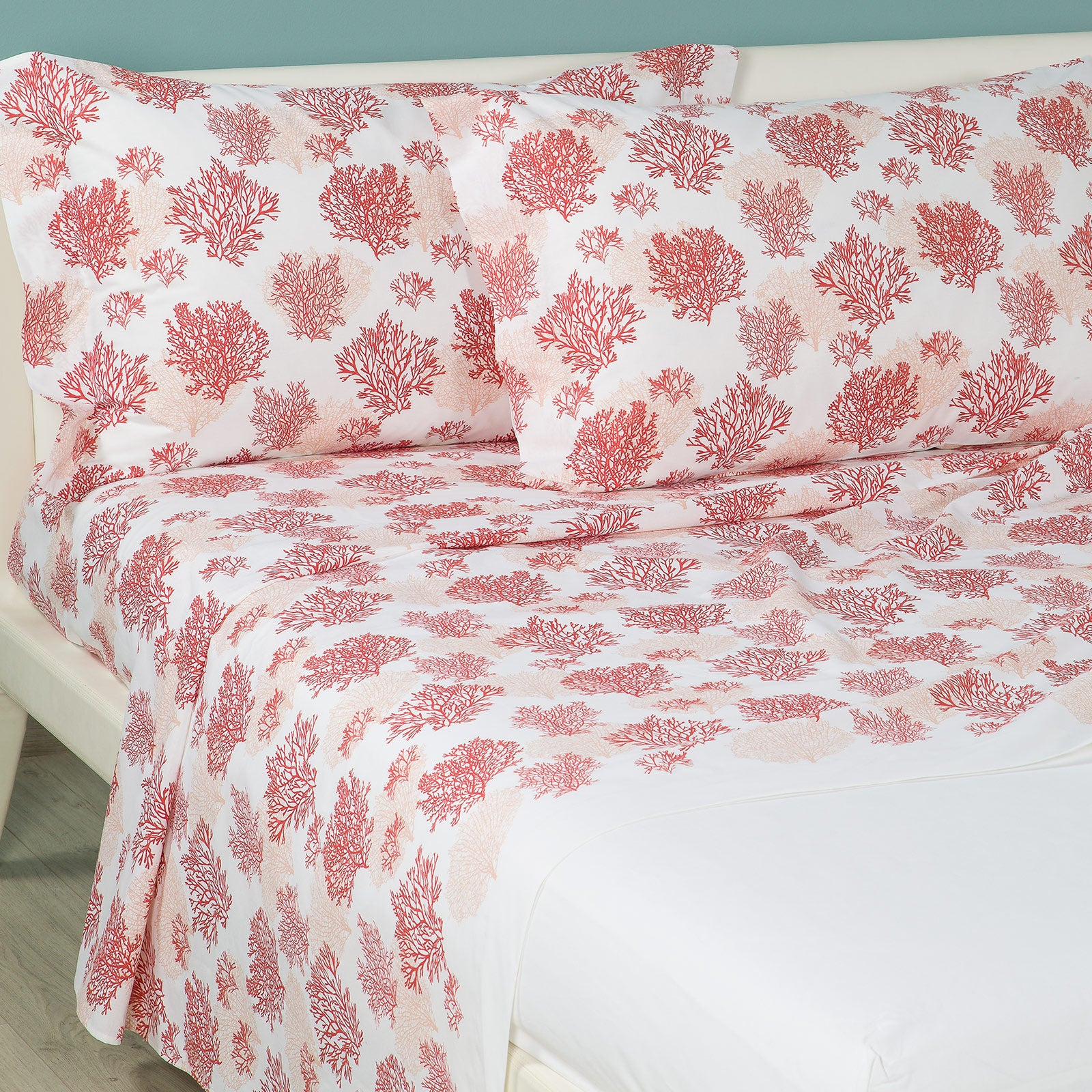 Completo-lenzuola-Singolo-Corallo-Coral-Coral Beach-Caleffi-Cotone-Senza-imbottitura