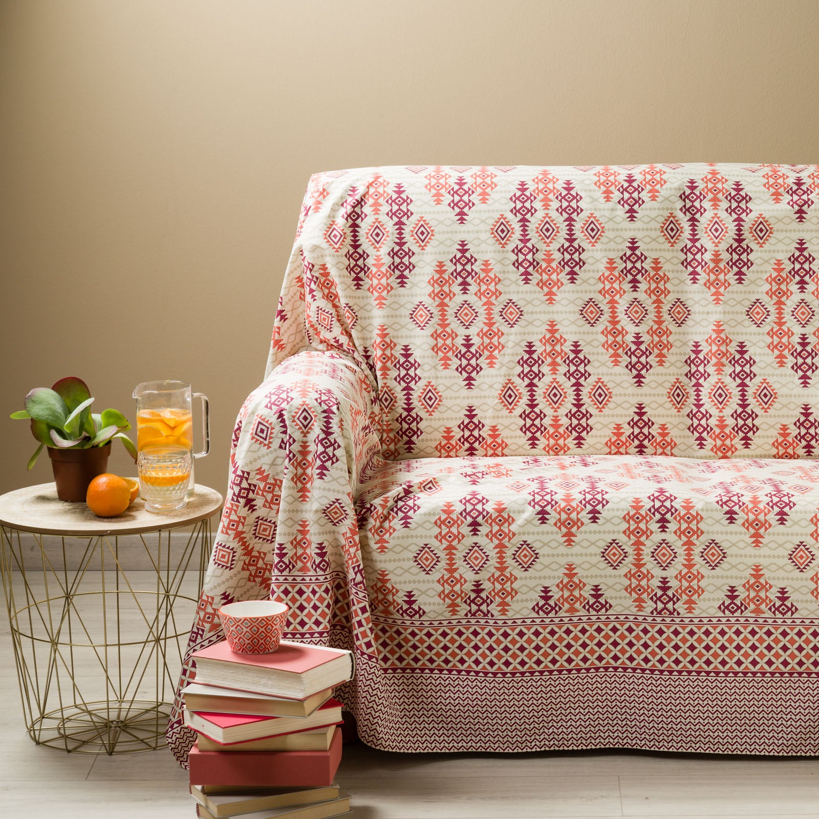 Grandecor-Matrimoniale-Corallo-Ikat-Moderno-Caleffi-Cotone-Senza-imbottitura