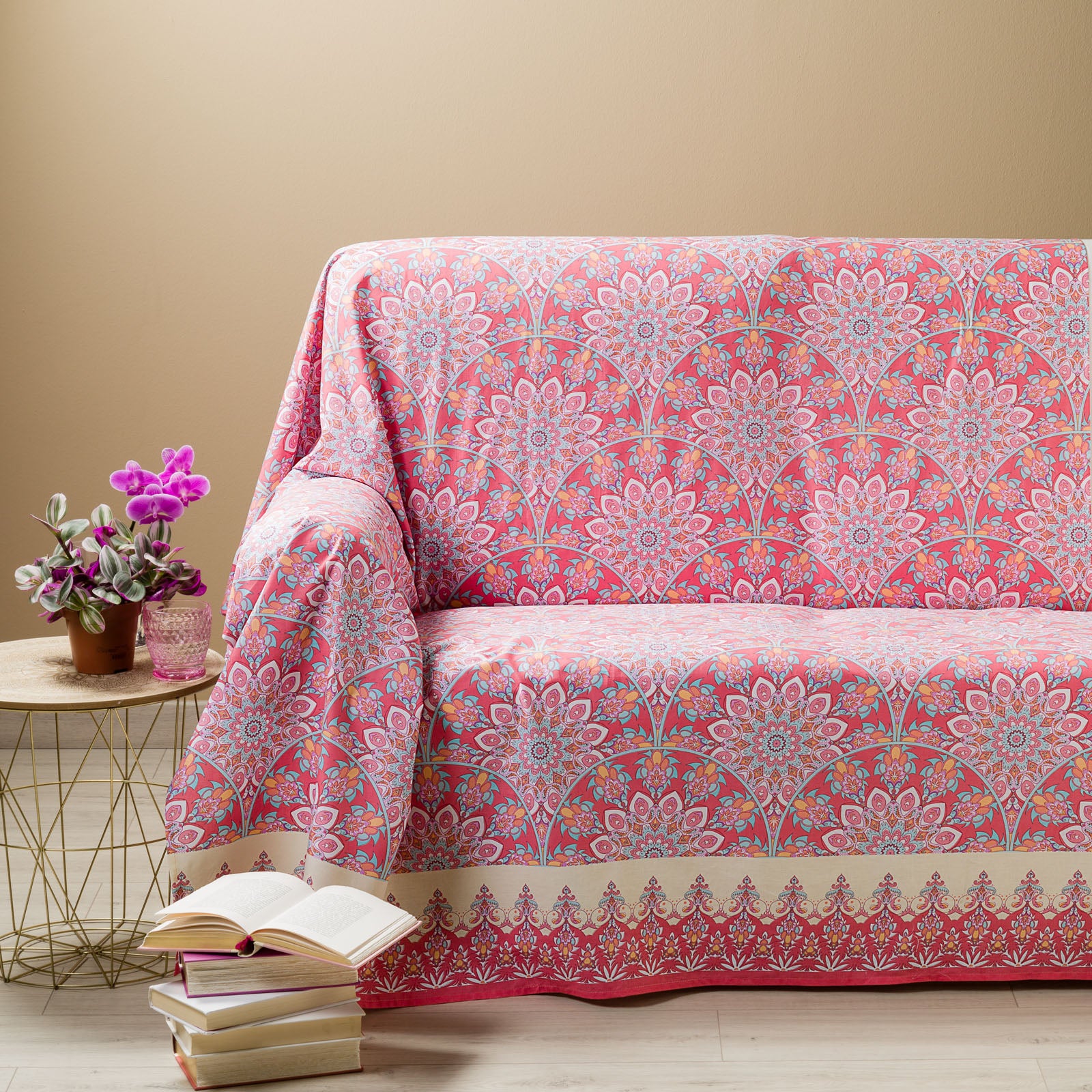 Grandecor-Matrimoniale-Corallo-Saba-Moderno-Caleffi-Cotone-Senza-imbottitura