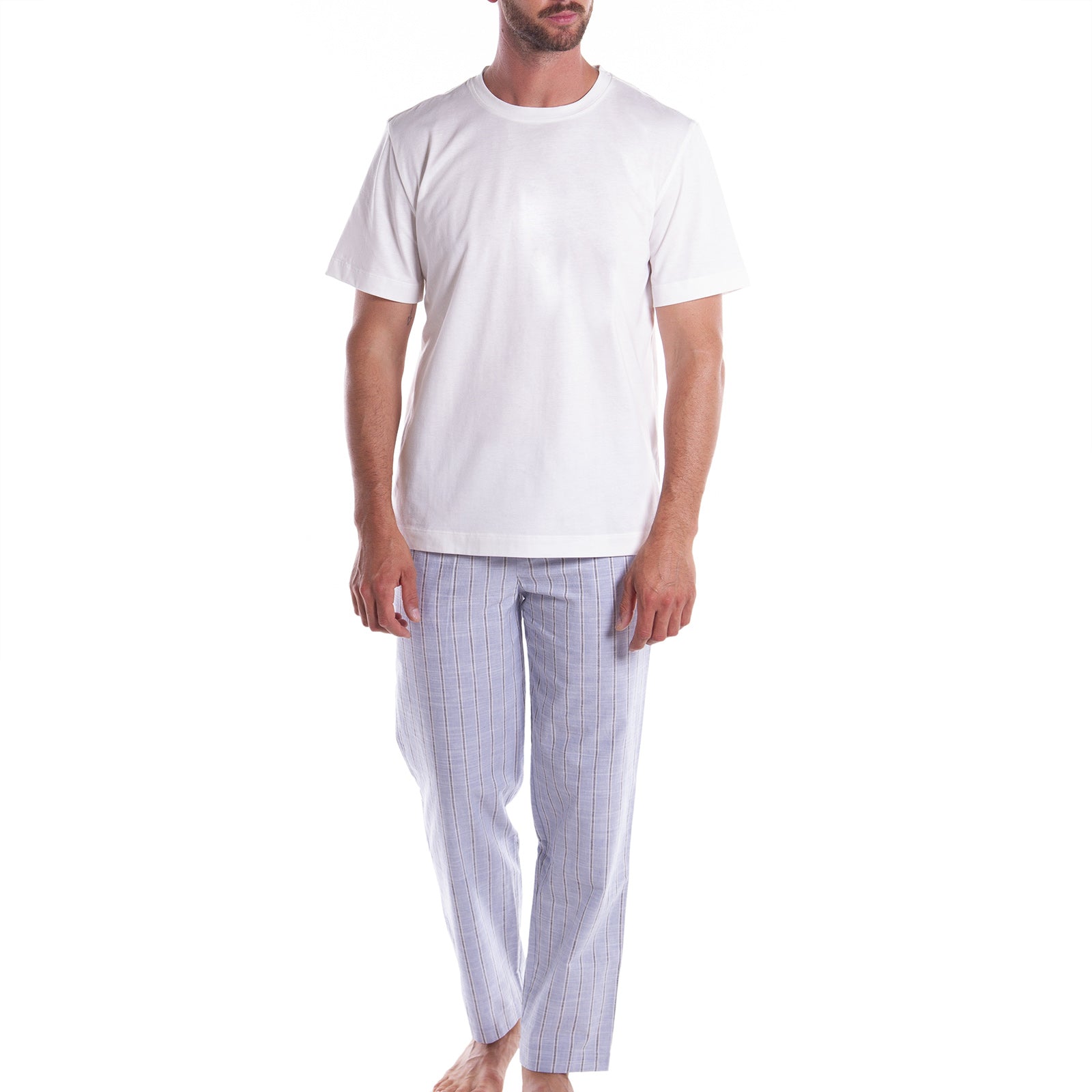Pigiama-Taglia-large-l-Celeste-James-Non Assegnato-Caleffi-Misto LIno-Senza-imbottitura
