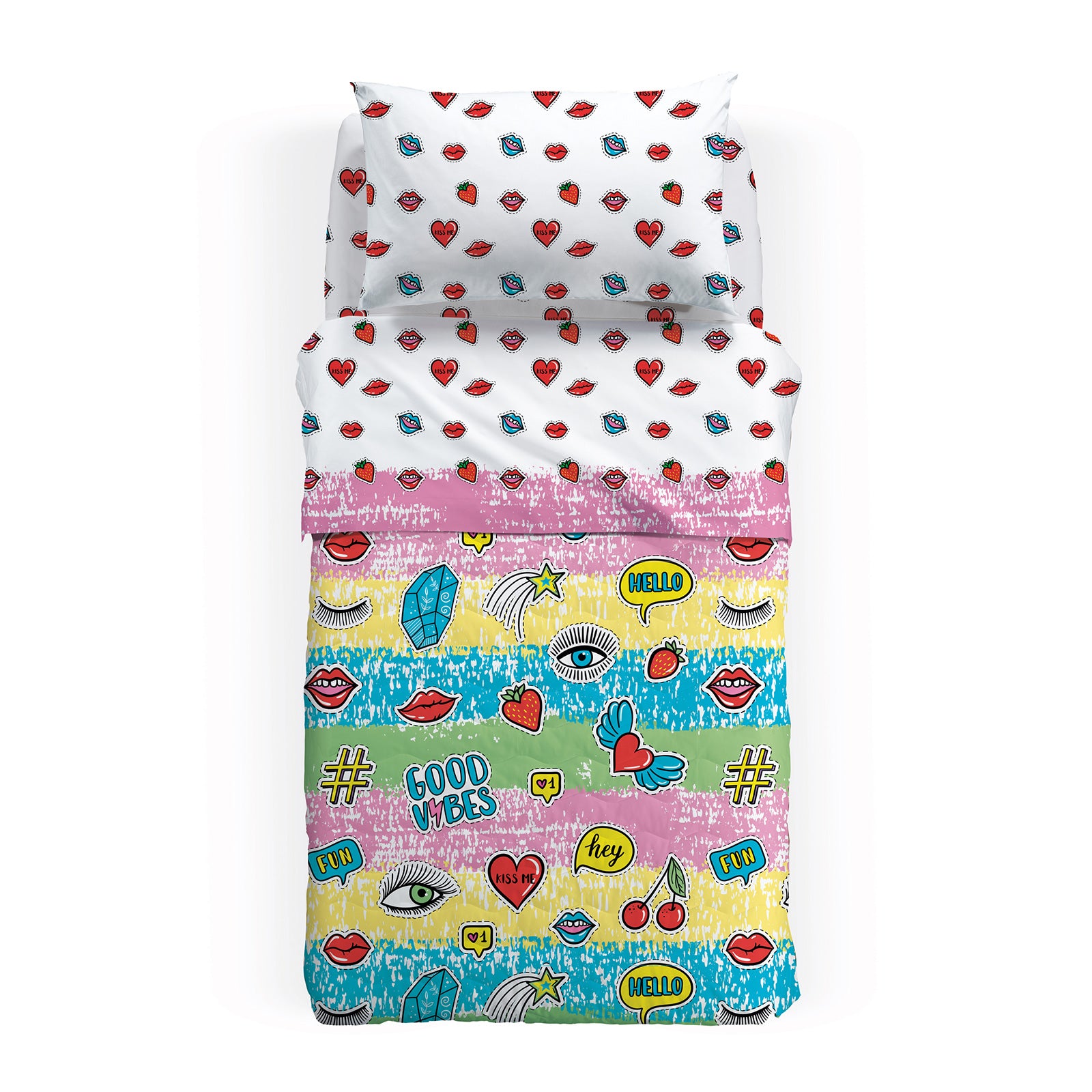 Copriletto-trapuntato-Singolo-Unica-Caleffi Kids-Kiss-Ragazza-Cotone-Fibra-anallergica