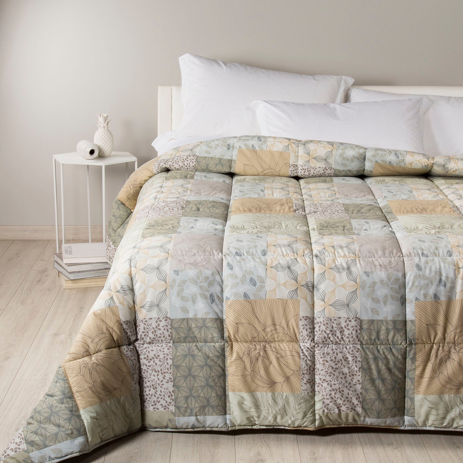 Trapunta-Matrimoniale-Grigio-Green Village-Floreale-Caleffi-Cotone-Fibra-anallergica