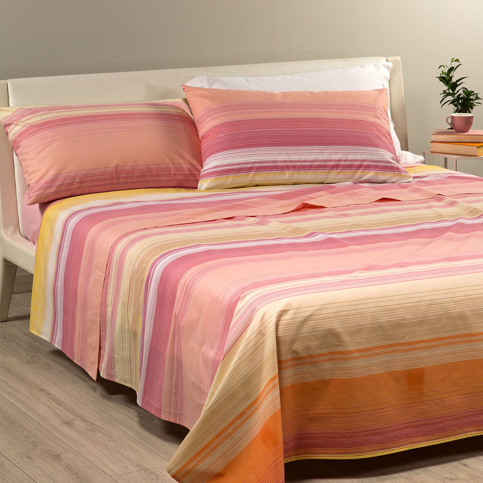 Lenzuolo-copriletto-Singolo-Arancio-Rainbow Light-Moderno-Caleffi-Cotone-Senza-imbottitura