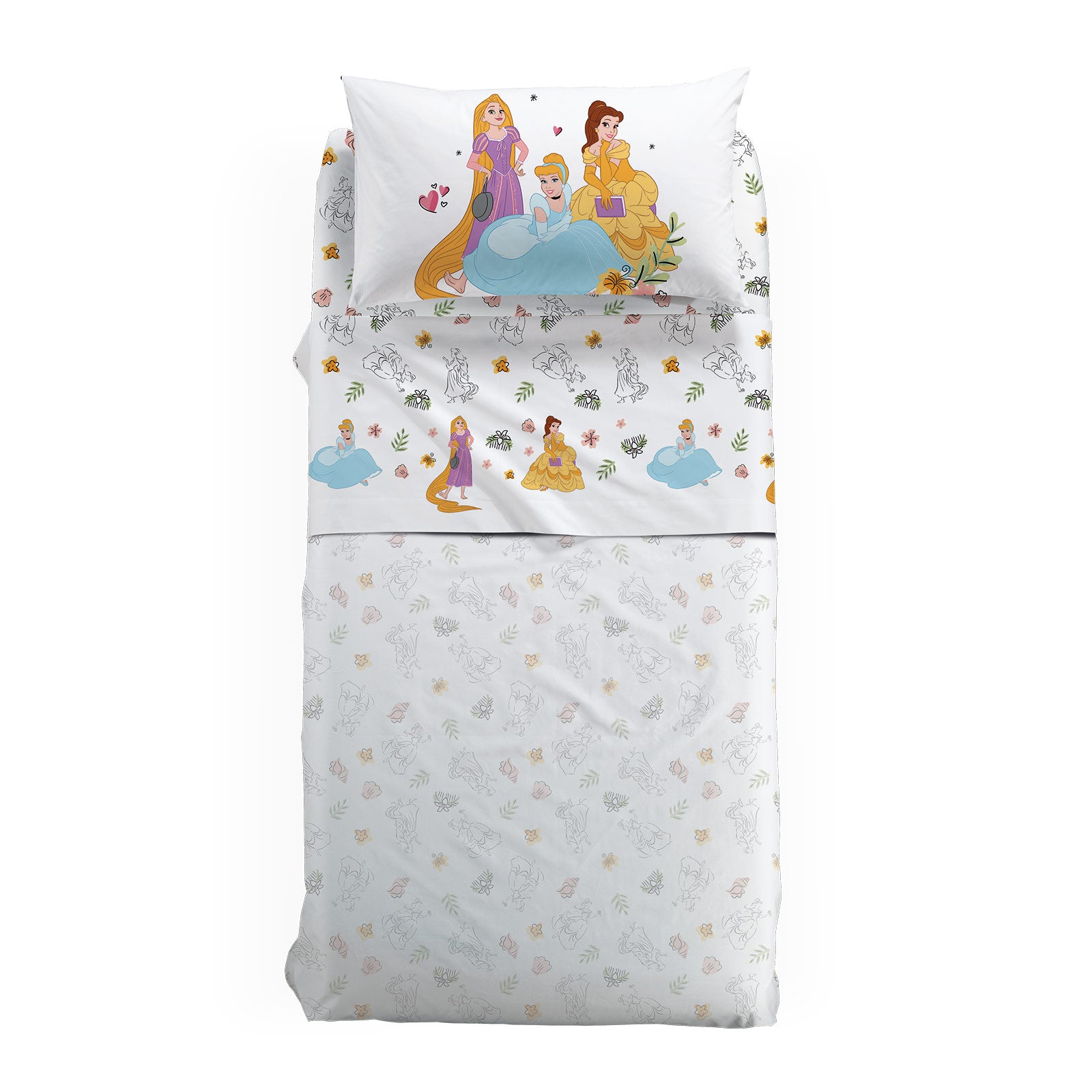 Completo-lenzuola-Singolo-Unica-Princess-Ragazza-Cartoons-Cotone-Senza-imbottitura