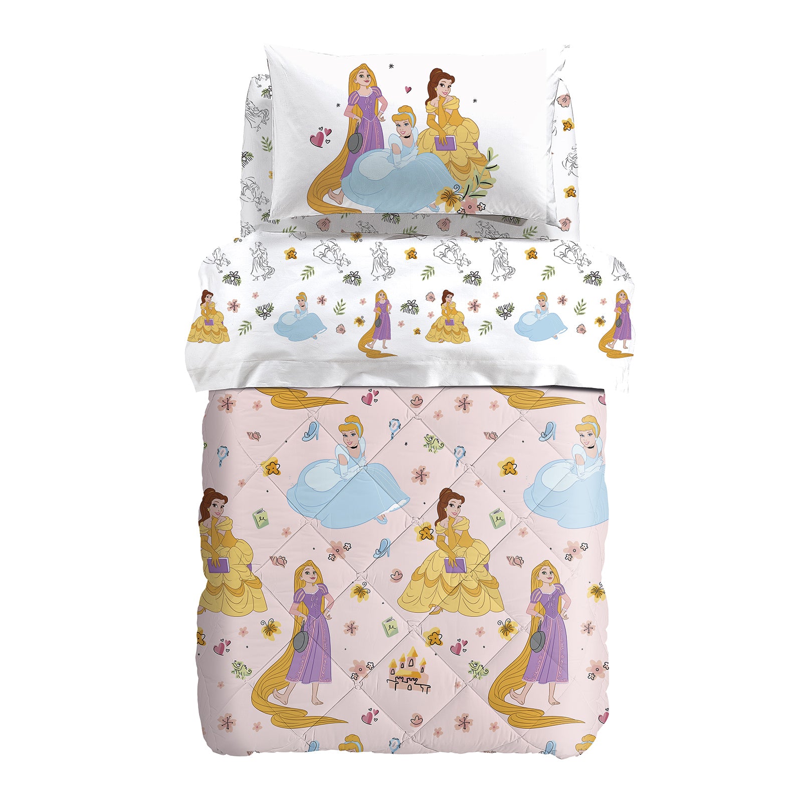 Trapunta-Singolo-Unica-Princess-Ragazza-Cartoons-Cotone-Fibra-anallergica