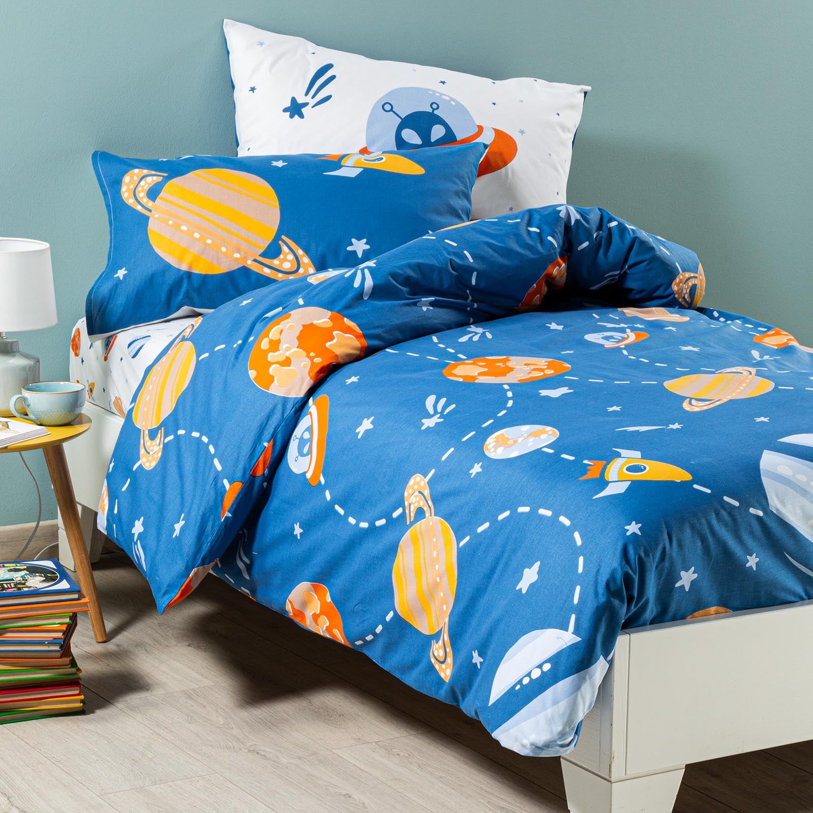 Completo-copripiumino-Singolo-Unica-Galassia-Ragazzo-Caleffi Kids-Cotone-Senza-imbottitura