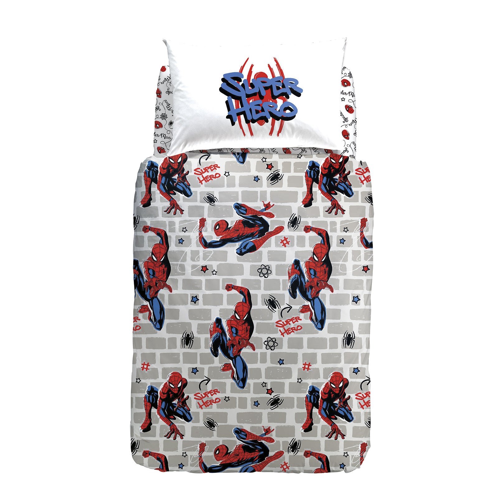 Completo-copripiumino-Singolo-Unica-Spider-man Wall-Ragazzo-Marvel-Cotone-Senza-imbottitura