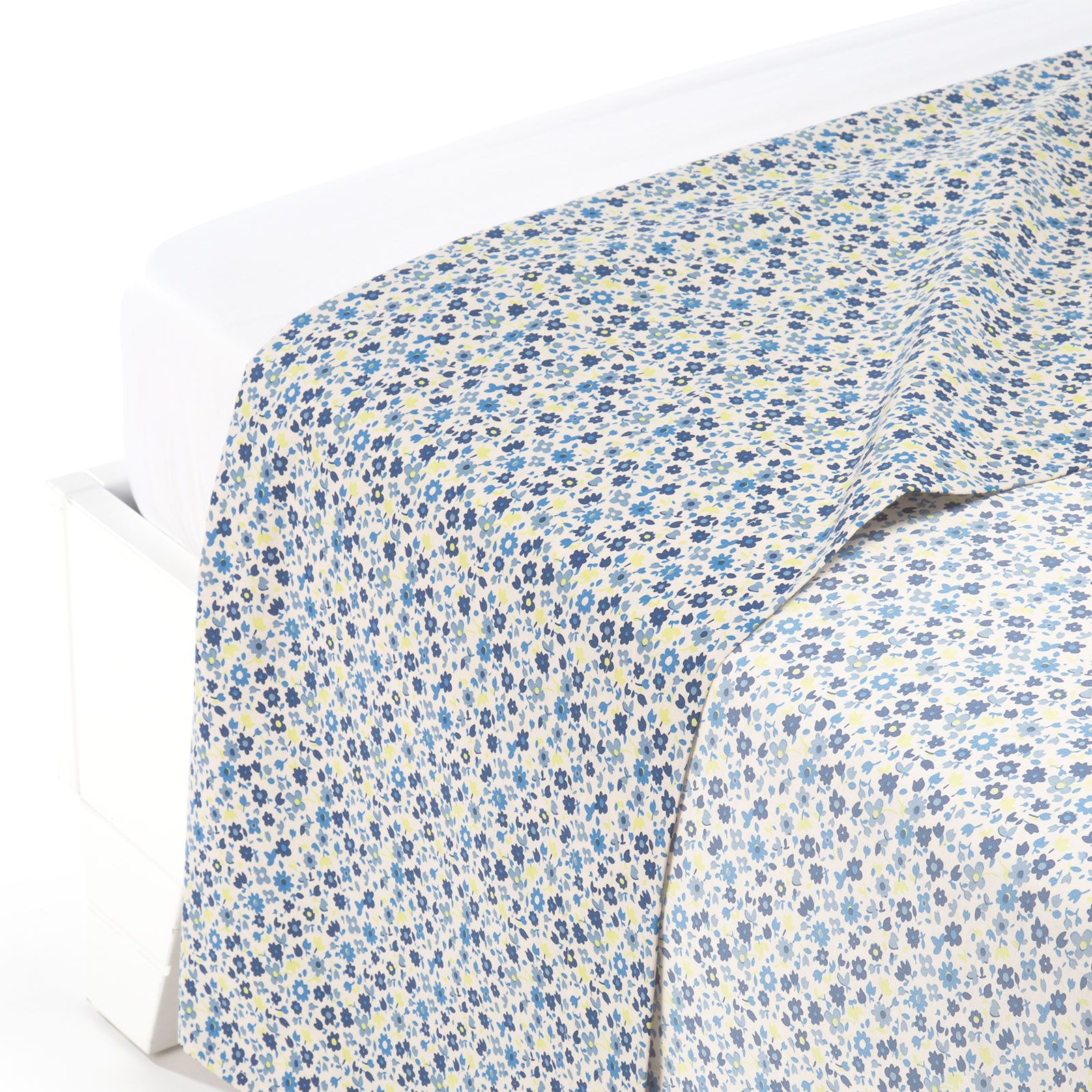 Lenzuolo-superiore-Singolo-Azzurro-Provenzale-Floreale-Caleffi-Cotone-Senza-imbottitura